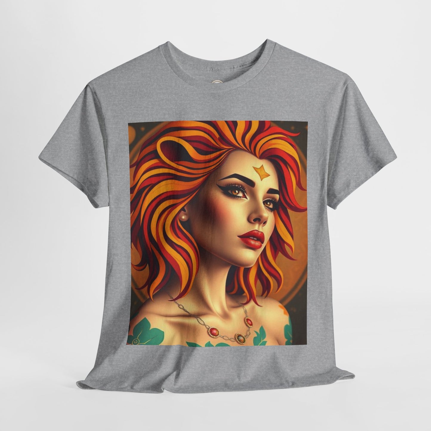 Unisex Heavy Cotton T-Shirt, Leo, Zodiac v3, Sexy Art