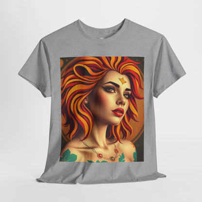 Unisex Heavy Cotton T-Shirt, Leo, Zodiac v3, Sexy Art