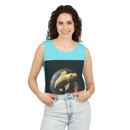 Unisex Garment-Dyed, Tank Top, Pisces Design, Space Animal v1, 100% US cotton