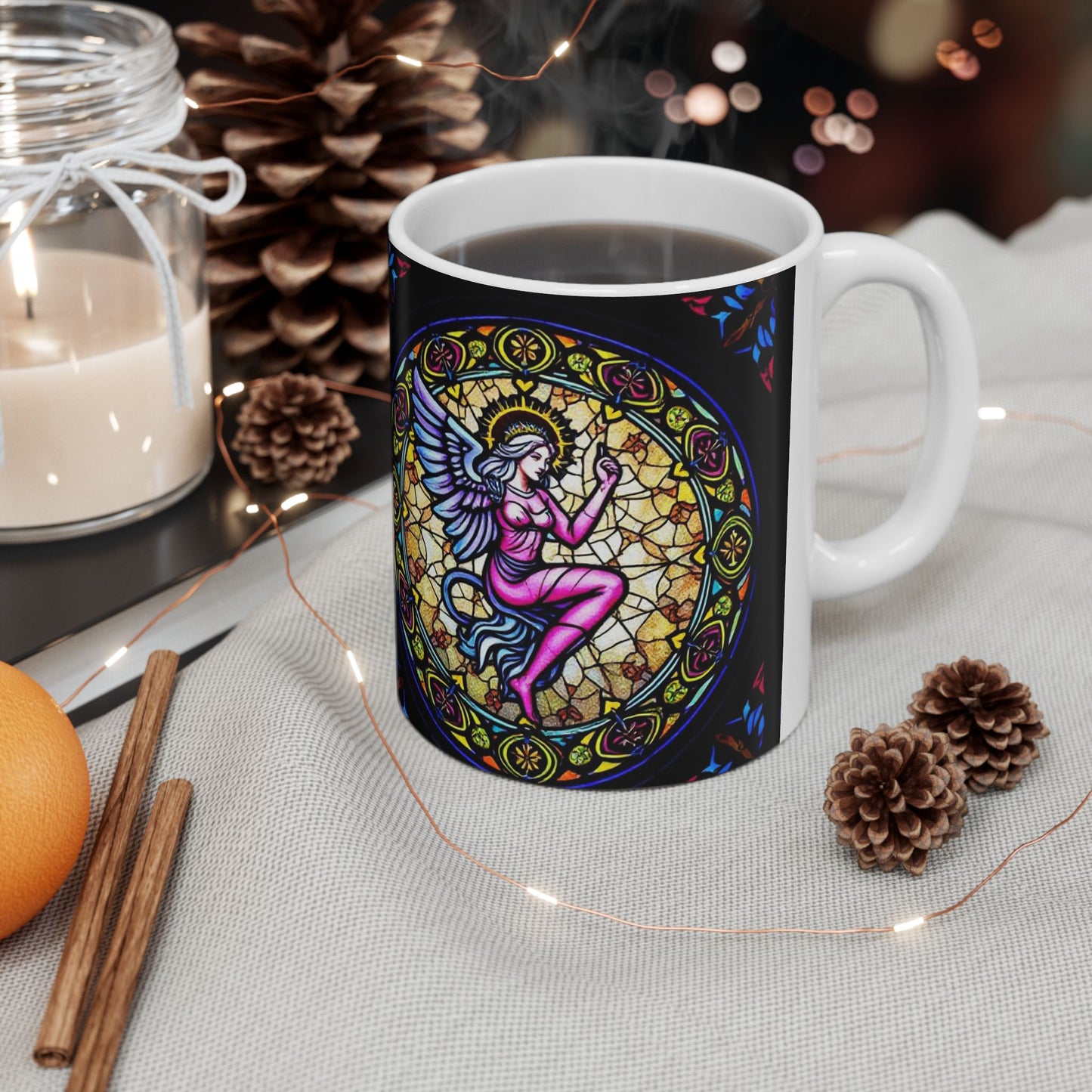 Ceramic Mug, (11oz, 15oz), Ceramic Coffee Mug, AOP, Glass Design v1, Virgo Zodiac