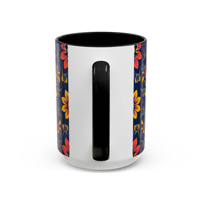 Accent Coffee Mug, Taurus, Zodiac v1. Flower Pattern, (11, 15oz)