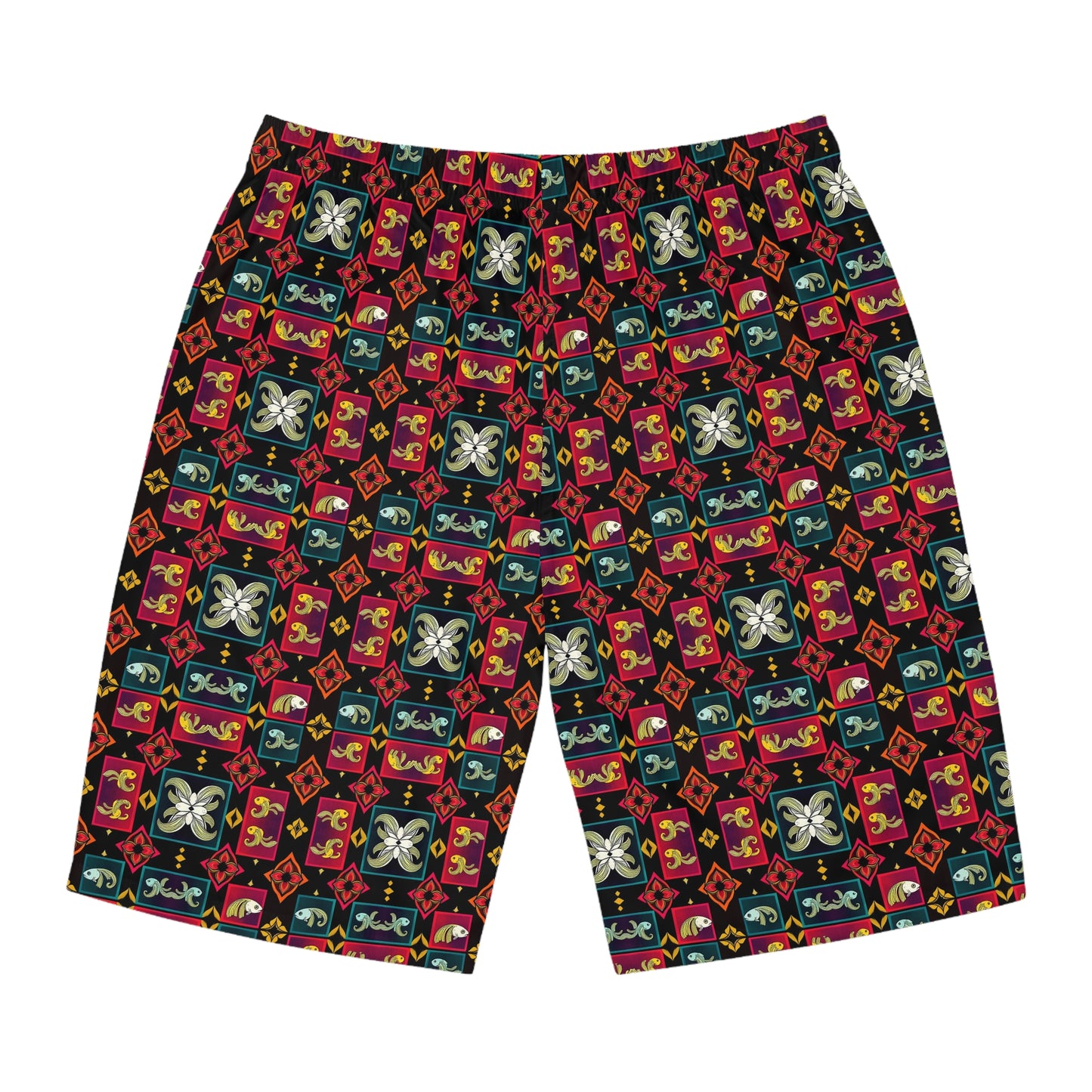 Men's Board Shorts, (AOP), Pisces, Zodiac v1, Shape Pattern