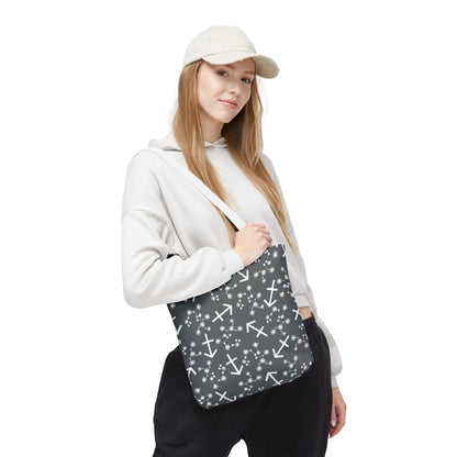 Tote Bag, Sagittarius Zodiac Sign, AOP, (Grey, White Print)