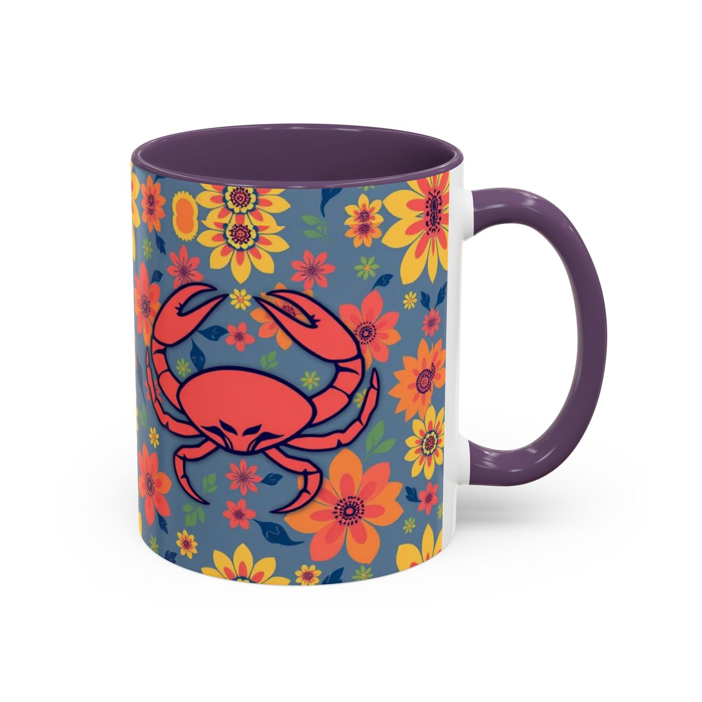 Accent Coffee Mug, Cancer, Zodiac v1, Flower Pattern, (11, 15oz)
