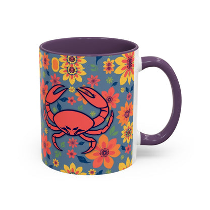 Accent Coffee Mug, Cancer, Zodiac v1, Flower Pattern, (11, 15oz)
