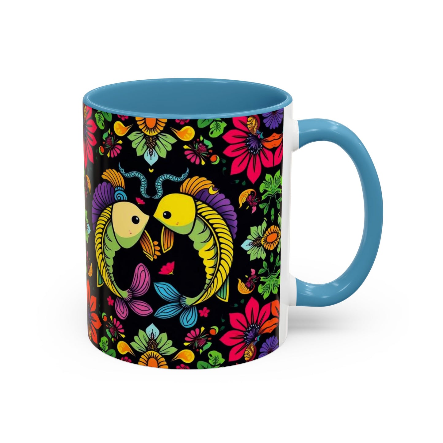Accent Coffee Mug, Pisces, Zodiac v3, Flower Pattern, (11, 15oz)