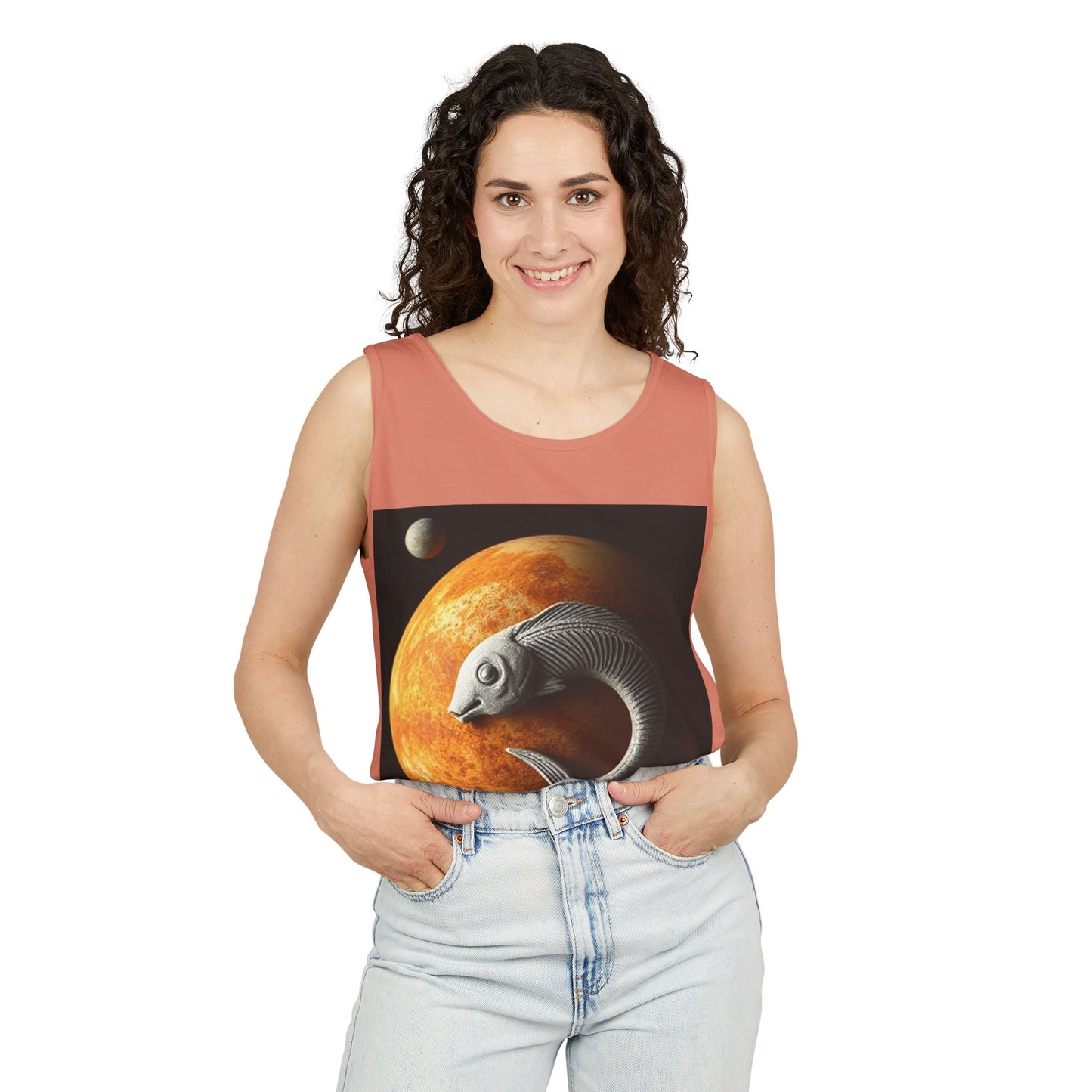 Unisex Garment-Dyed, Tank Top, Pisces Design, Space Animal, 100% US cotton