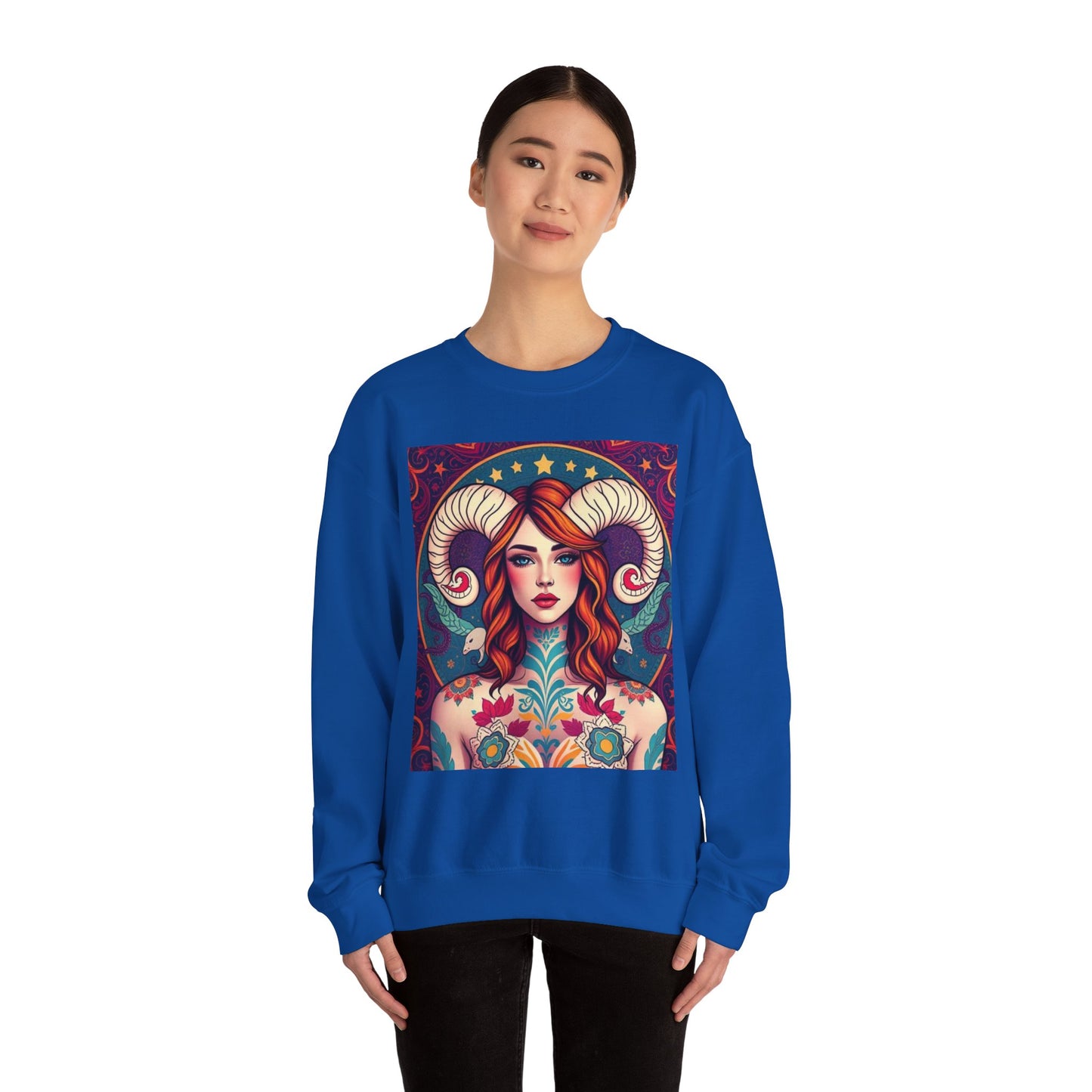 Unisex Heavy Blend™ Crewneck Sweatshirt, Aries, Zodiac v1, Sexy Pattern