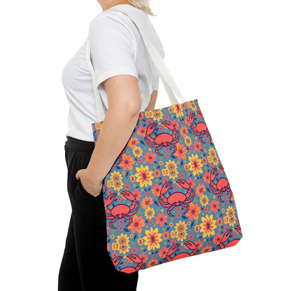 Tote Bag, (AOP), Cancer, Zodiac v3, Flower Pattern