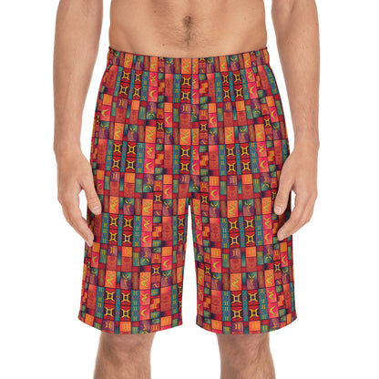 Men's Board Shorts, (AOP), Gemini, Zodiac, Shape Pattern