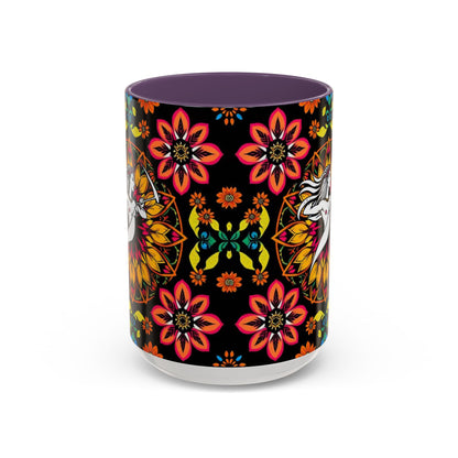 Accent Coffee Mug, Sagittarius, Zodiac v2. Flower Pattern, (11, 15oz)