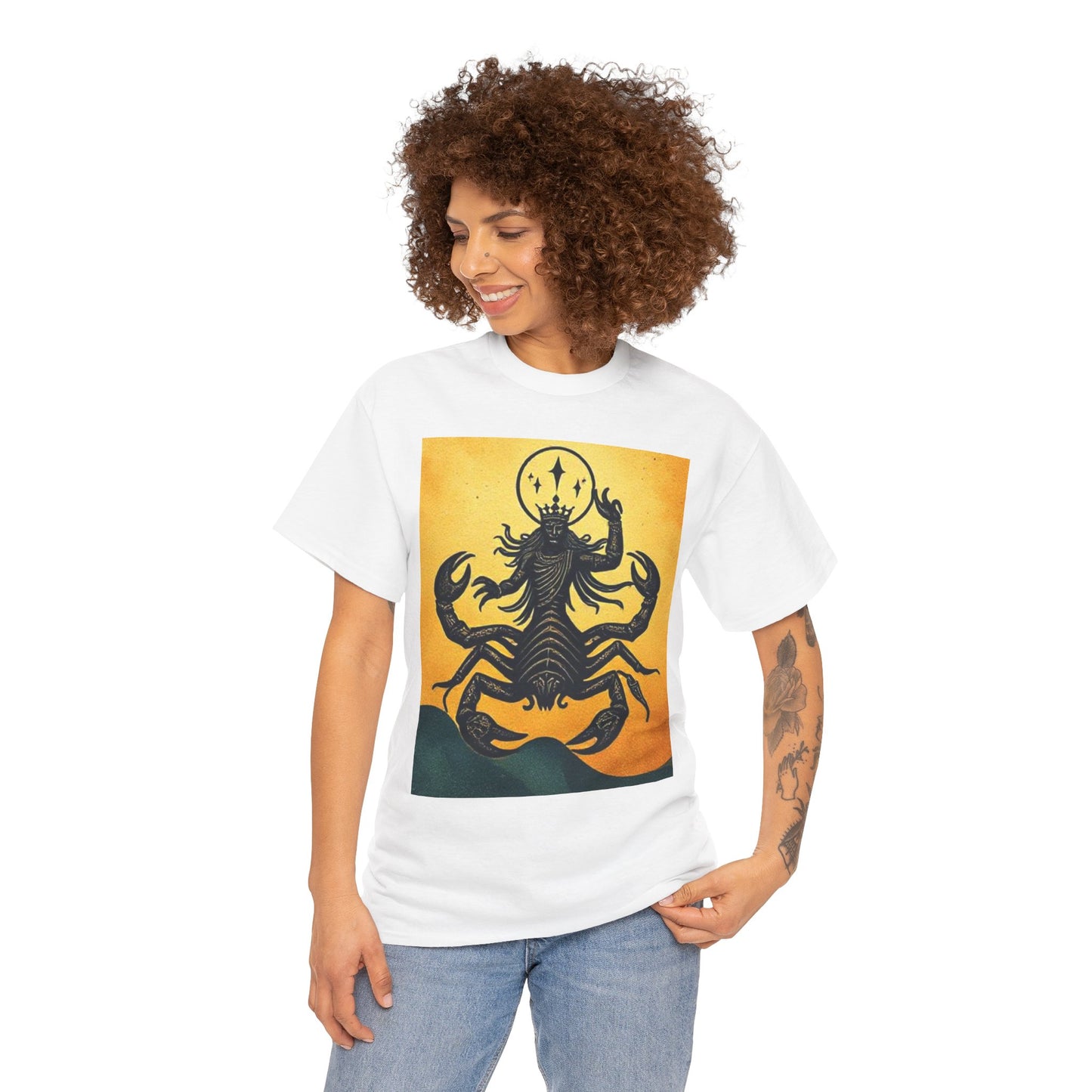 Unisex Heavy Cotton T-Shirt, Scorpion King, Print Art v1, Scorpio Zodiac Design