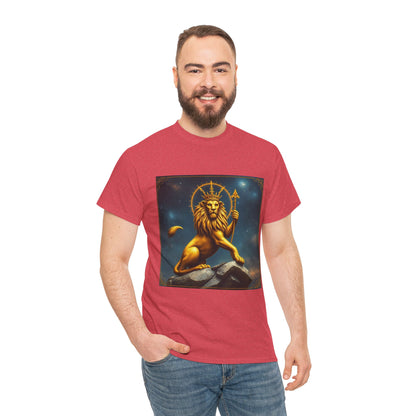 Unisex Heavy Cotton T-Shirt, King of Lions, Leo Zodiac Design