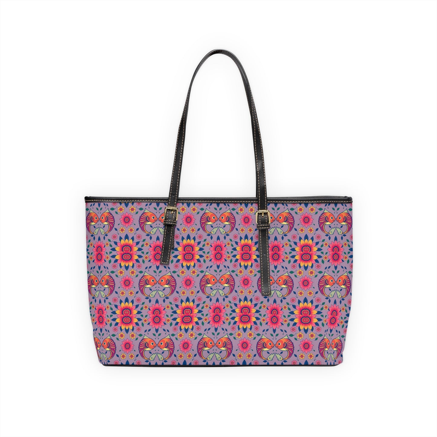 Leather Shoulder Bag, Pisces, Zodiac v1, Flower Pattern
