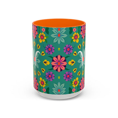 Accent Coffee Mug, Aquarius, Zodiac v3, Flower Pattern, (11, 15oz)