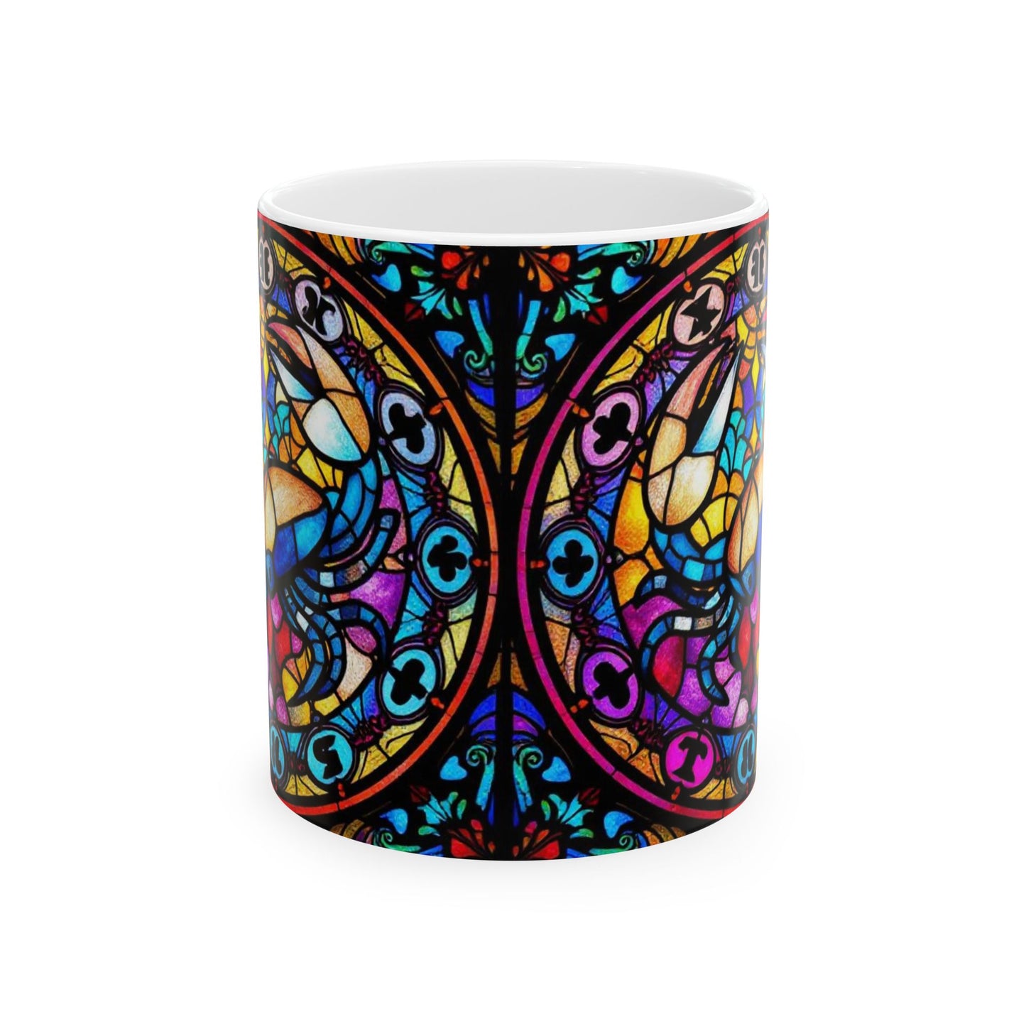 Ceramic Mug, (11oz, 15oz), Ceramic Coffee Mug, AOP, Glass Design v1, Cancer Zodiac