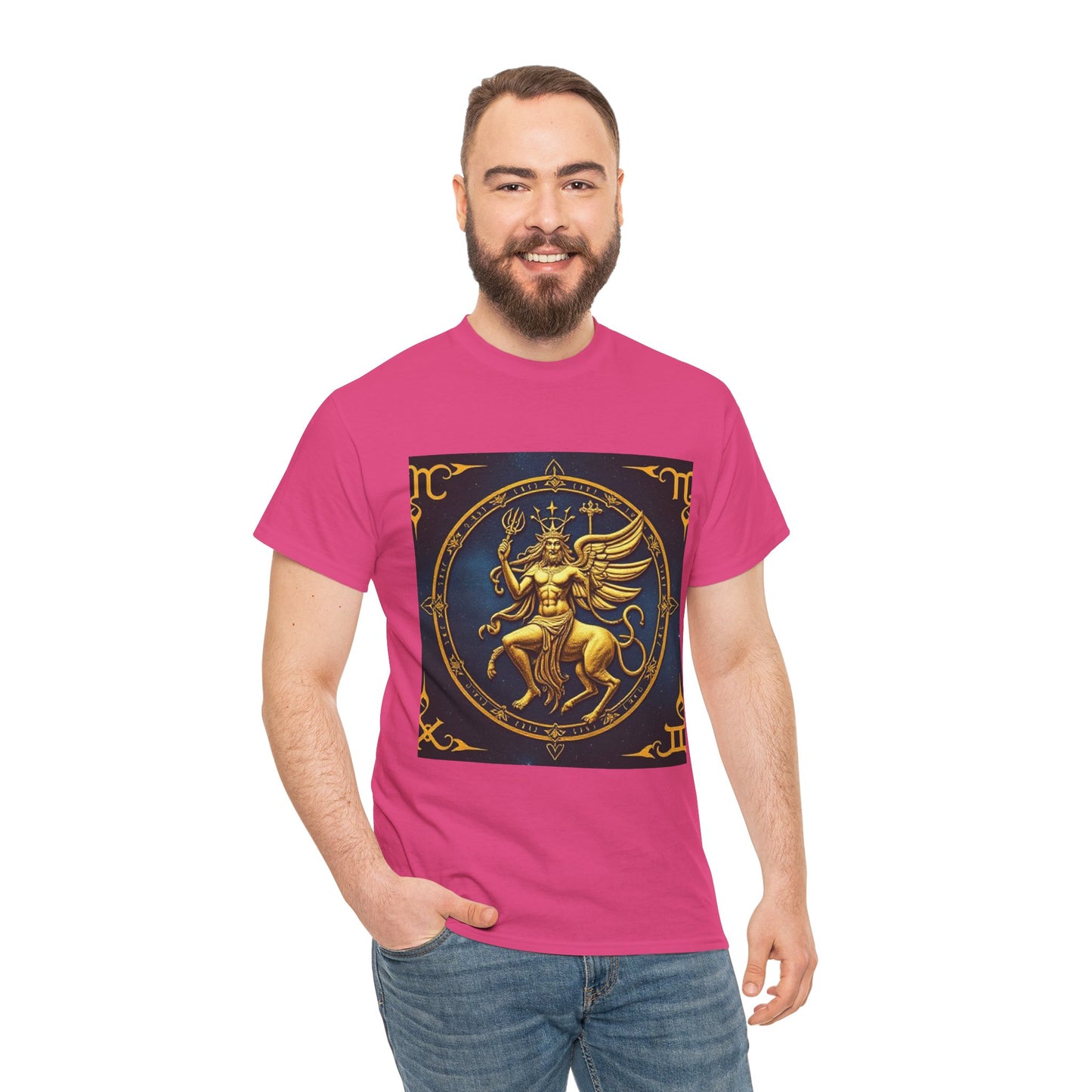 Unisex Heavy Cotton T-Shirt, Gold Angel, Symbol, Virgo Zodiac Design