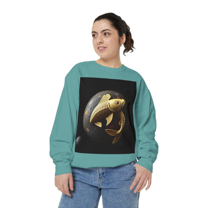 Garment-Dyed Sweatshirt, Unisex, Space Animal Design v1, Pisces