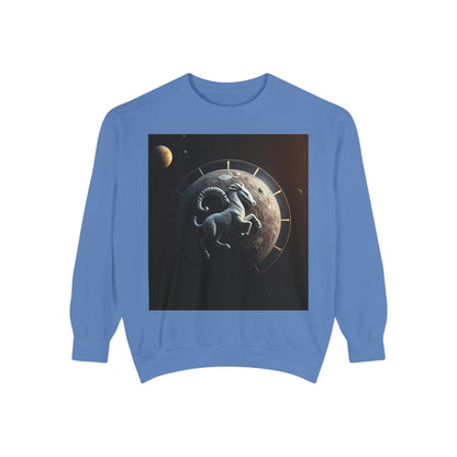Garment-Dyed Sweatshirt, Unisex, Space Animal Design, Aries