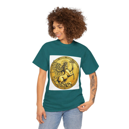 Unisex Heavy Cotton T-Shirt, Golden Angel Coin, Virgo Zodiac Design