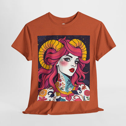 Unisex Heavy Cotton T-Shirt, Aries, Zodiac v2, Sexy Art