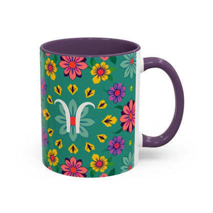 Accent Coffee Mug, Aquarius, Zodiac v3, Flower Pattern, (11, 15oz)