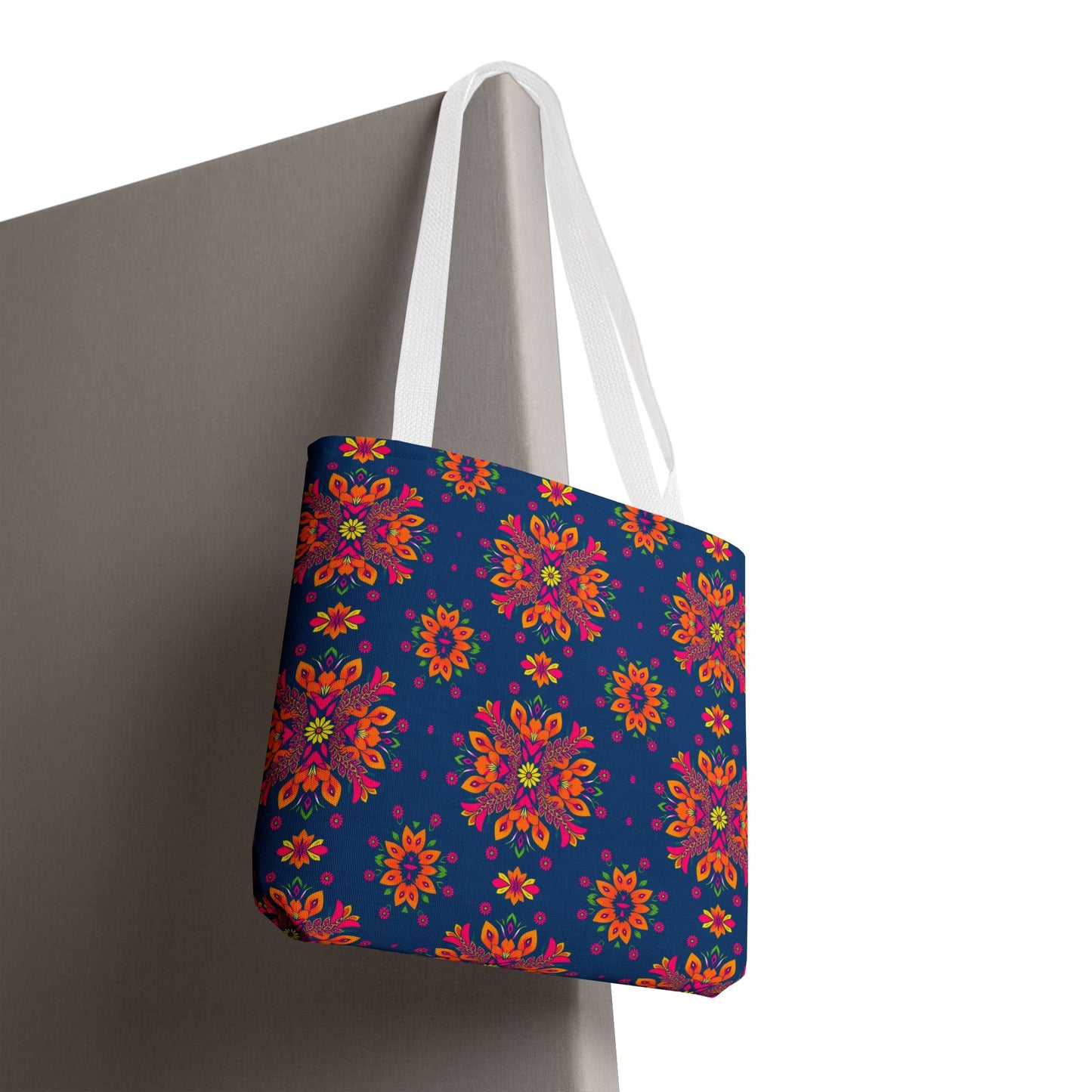 Tote Bag, (AOP), Gemini, Zodiac v4, Flower Pattern