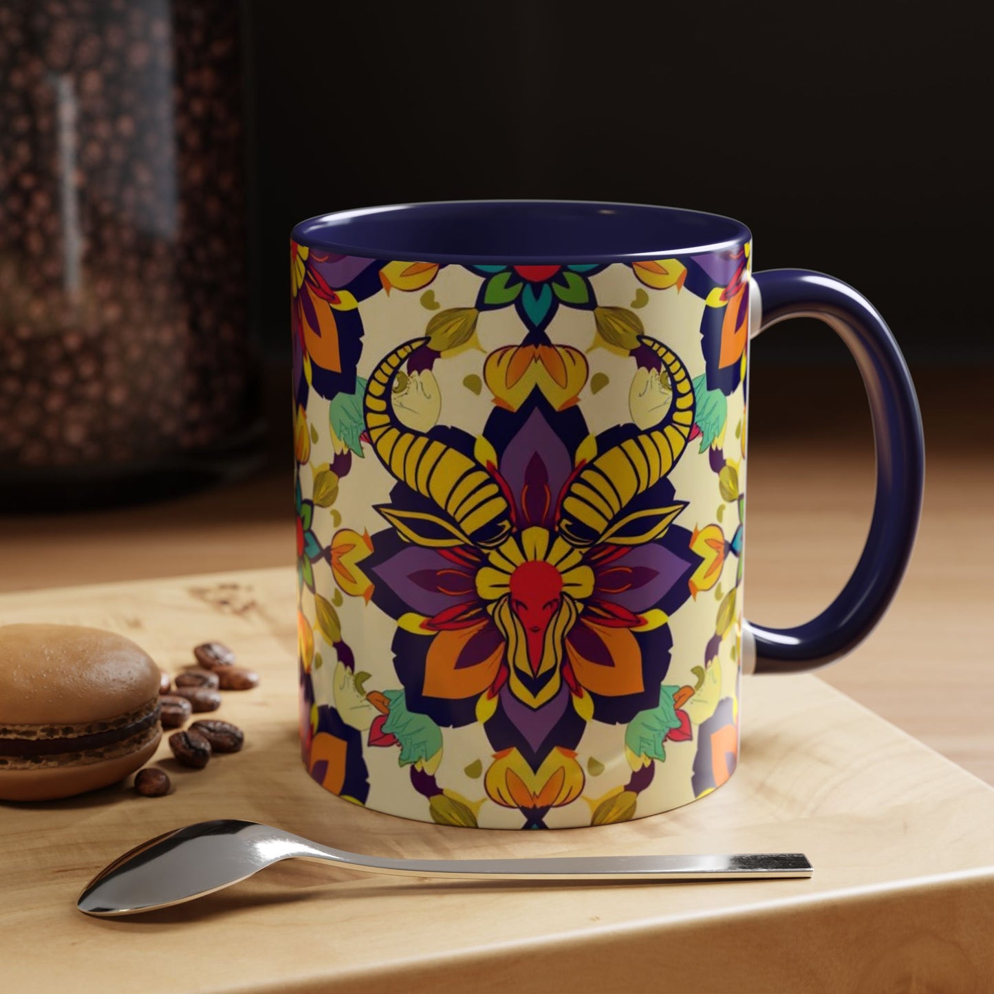 Accent Coffee Mug, Taurus, Zodiac v3. Flower Pattern, (11, 15oz)