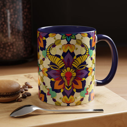 Accent Coffee Mug, Taurus, Zodiac v3. Flower Pattern, (11, 15oz)