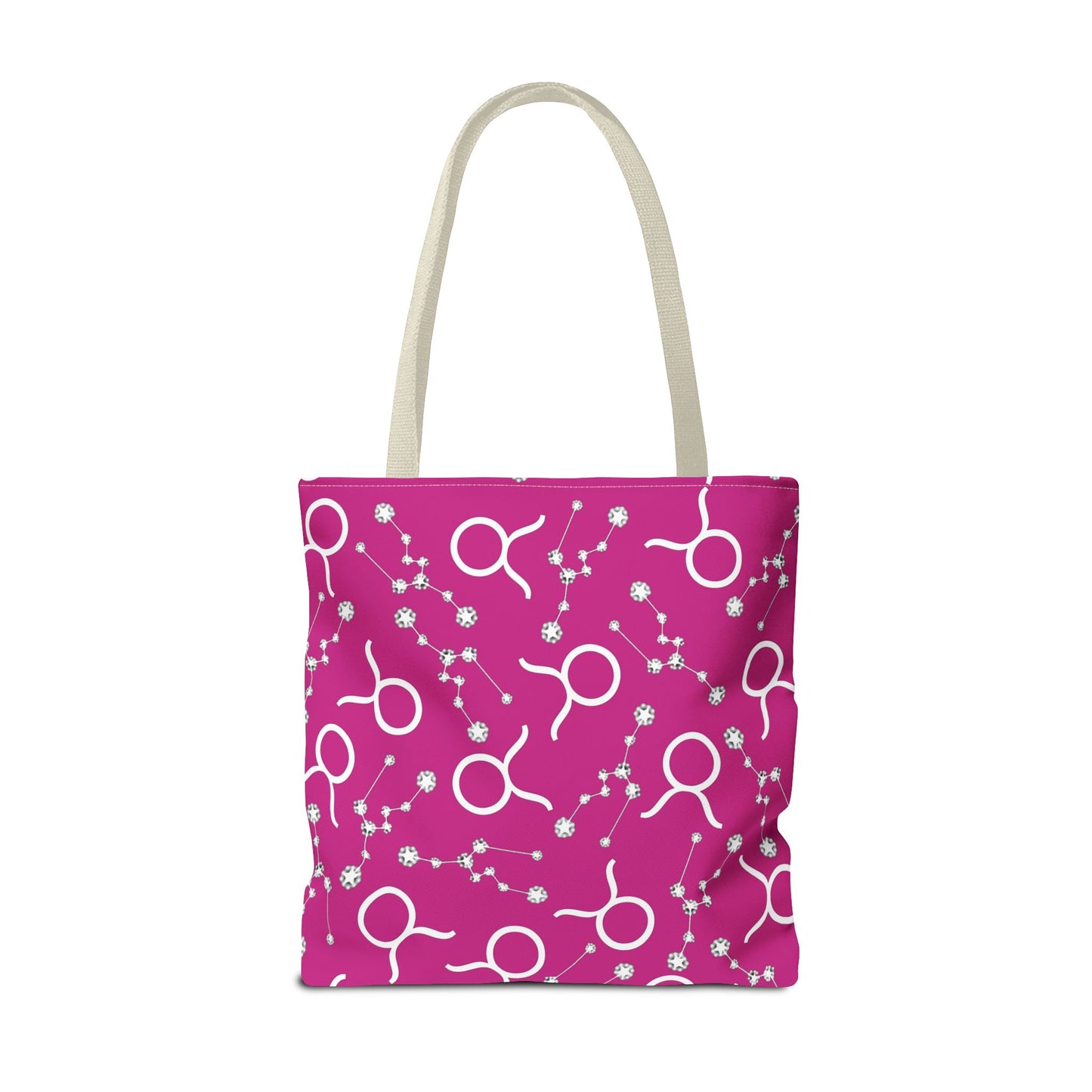 Tote Bag, Taurus Zodiac Sign, AOP, (Pink, White)