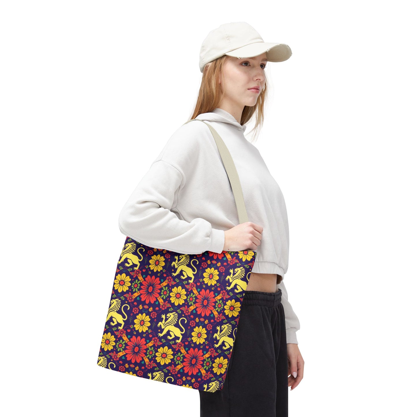 Tote Bag, (AOP), Leo, Zodiac v1, Flower Pattern