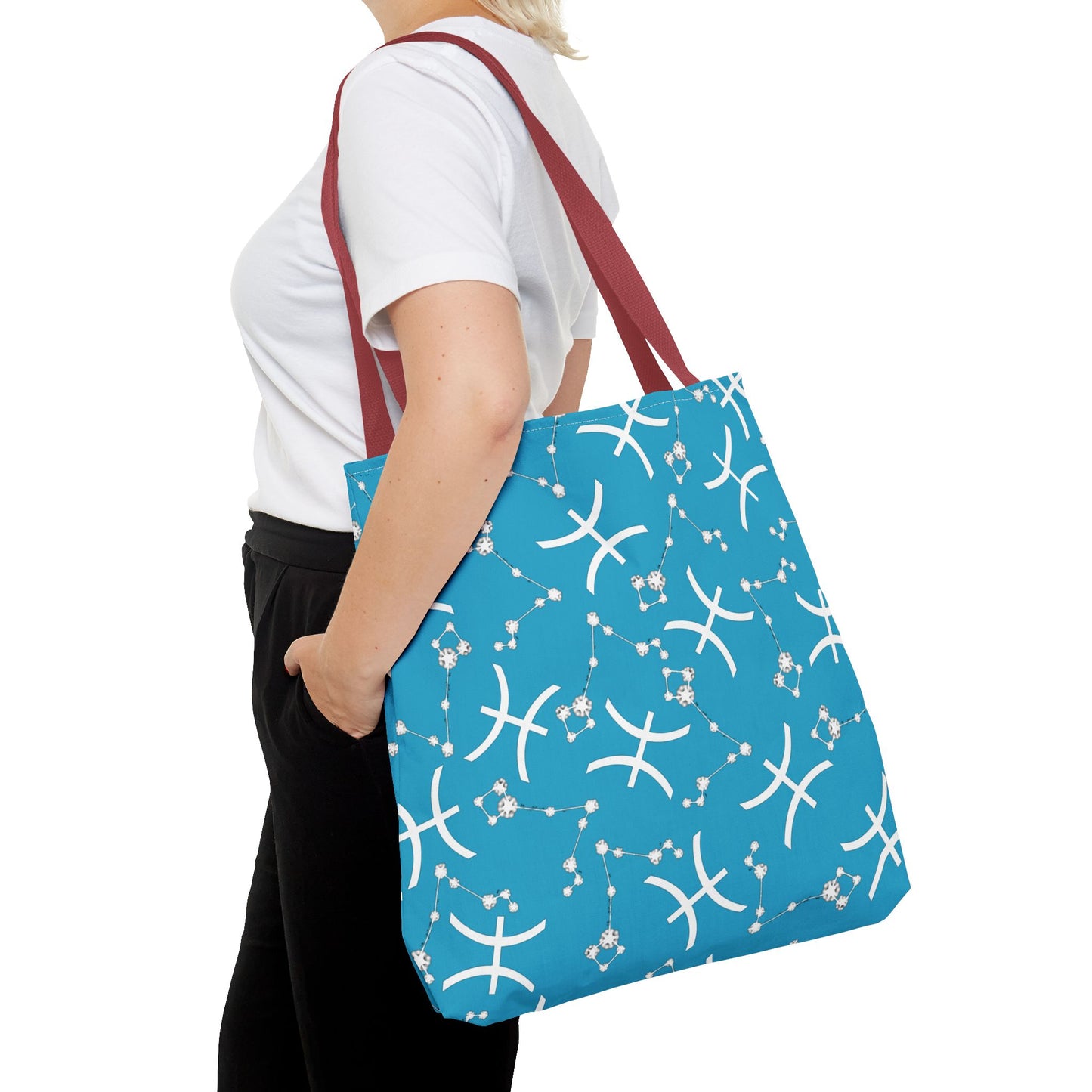 Tote Bag, Pisces Zodiac Sign, AOP, (Turquoise, White)