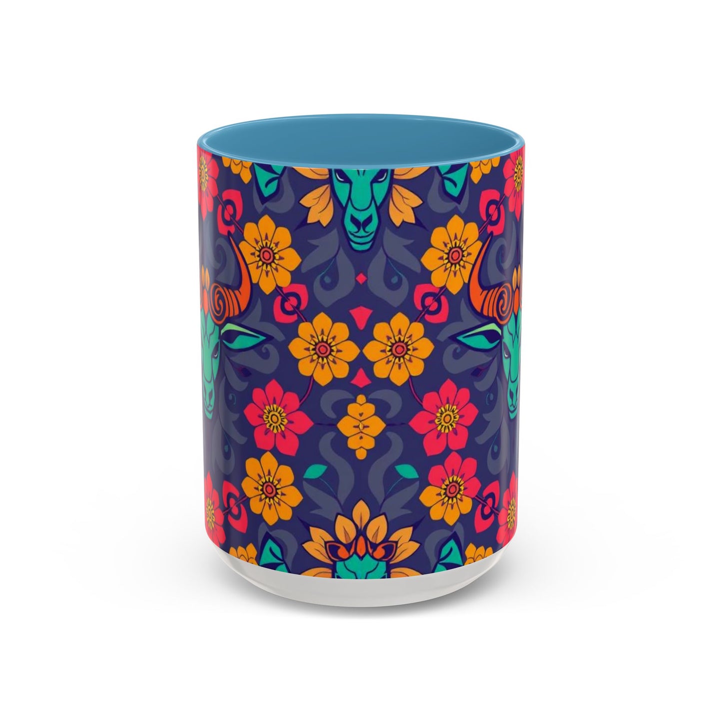 Accent Coffee Mug, Taurus, Zodiac. Flower Pattern, (11, 15oz)