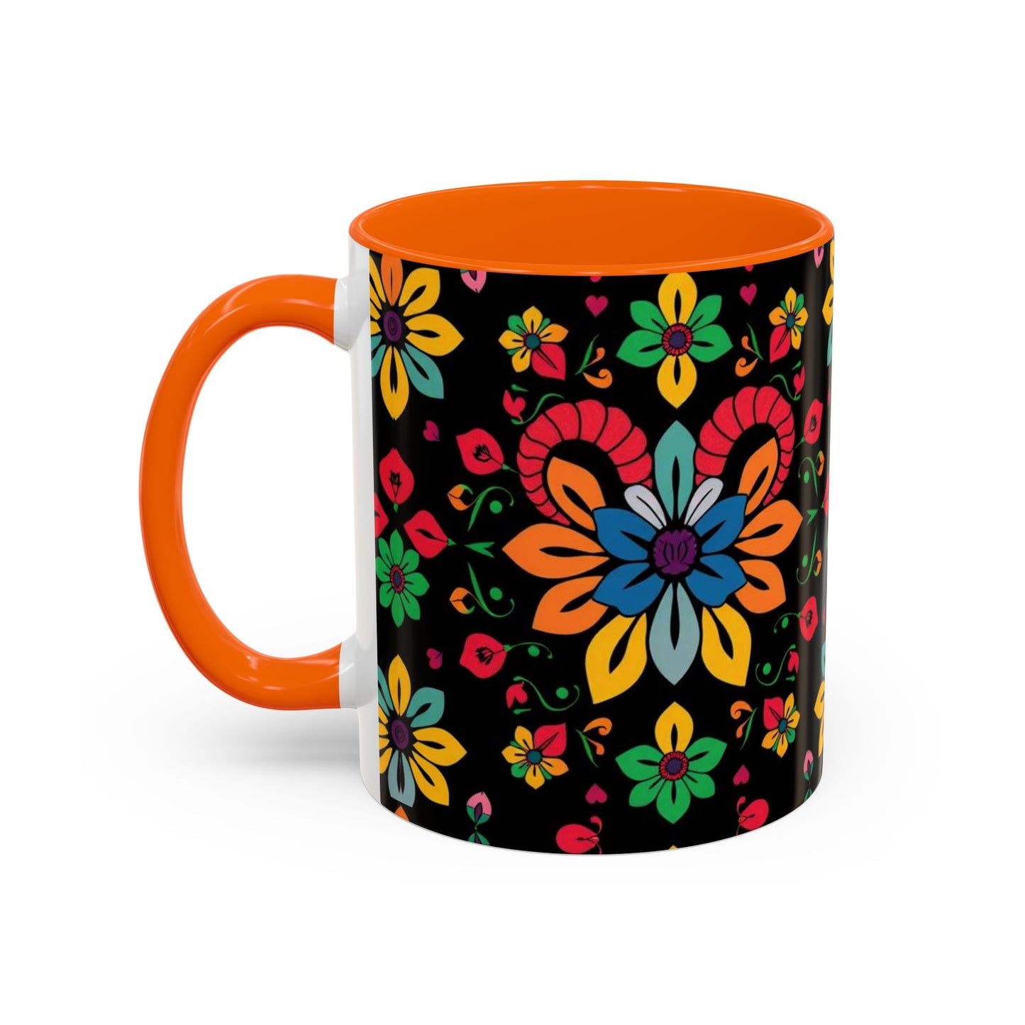 Accent Coffee Mug, Aries, Zodiac v3, Flower Pattern, (11, 15oz)