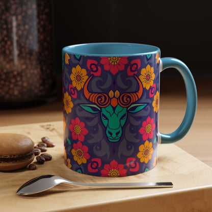 Accent Coffee Mug, Taurus, Zodiac. Flower Pattern, (11, 15oz)