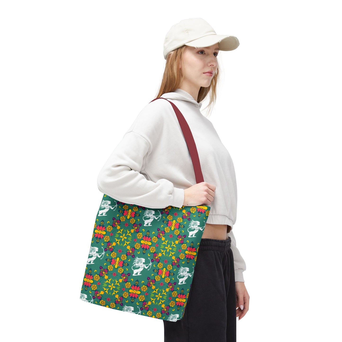 Tote Bag, (AOP), Sagittarius, Zodiac v6, Flower Pattern