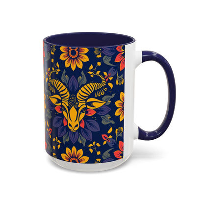 Accent Coffee Mug, Taurus, Zodiac v1. Flower Pattern, (11, 15oz)