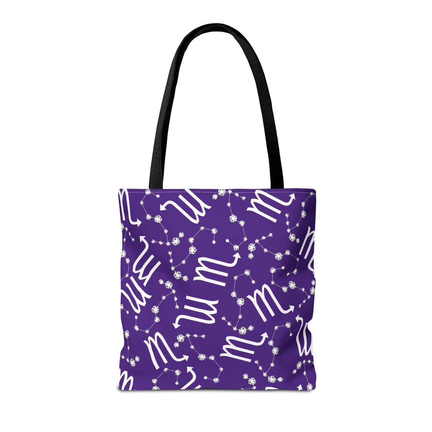Tote Bag, Scorpio Zodiac Sign, AOP, (Purple, White)