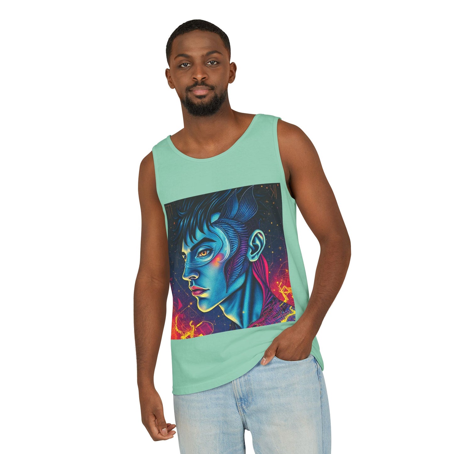 Unisex Garment-Dyed, Tank Top, Pisces Design, Pop Art v1, 100% US cotton