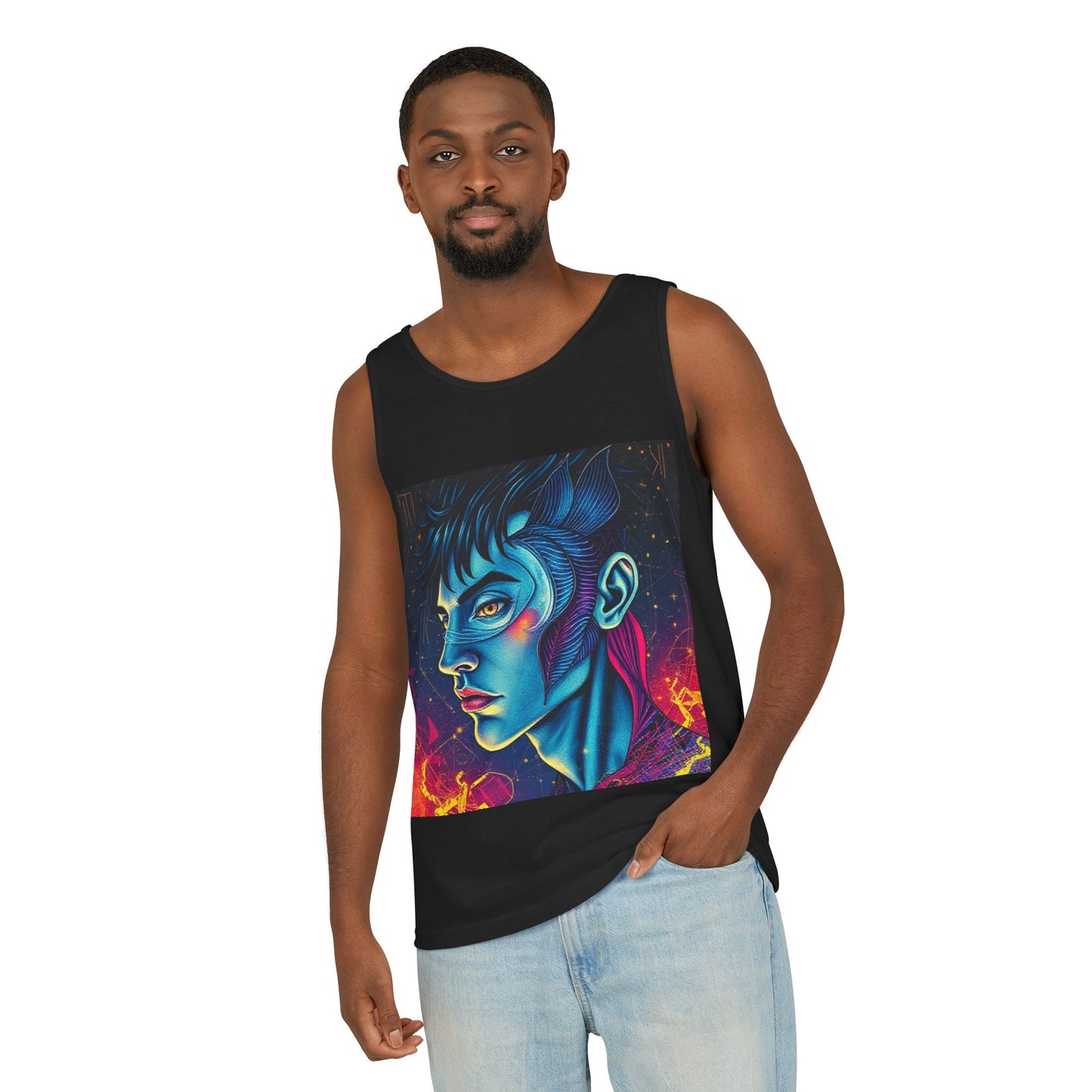 Unisex Garment-Dyed, Tank Top, Pisces Design, Pop Art v1, 100% US cotton