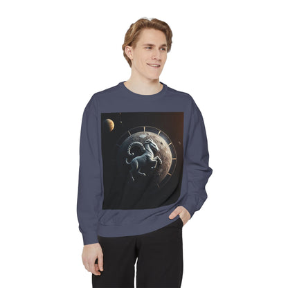 Garment-Dyed Sweatshirt, Unisex, Space Animal Design, Aries