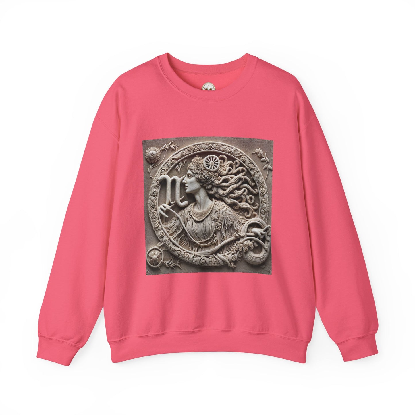 Unisex Heavy Blend™ Crewneck Sweatshirt, Stone Carving, Virgo Zodiac Design