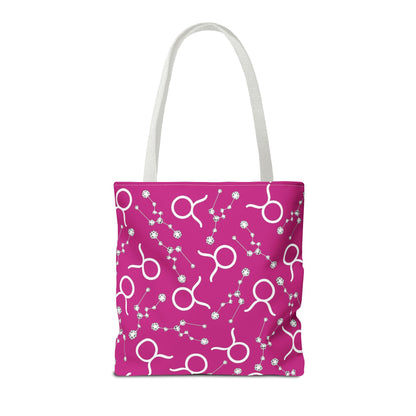 Tote Bag, Taurus Zodiac Sign, AOP, (Pink, White)