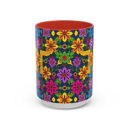Accent Coffee Mug, Gemini, Zodiac v3, Flower Pattern, (11, 15oz)