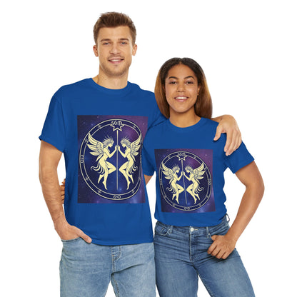 Unisex Heavy Cotton T-Shirt, Space Angel Twins, Gemini Zodiac Design