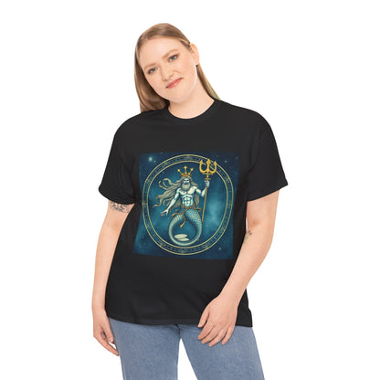Unisex Heavy Cotton T-Shirt, Aquarius God 6v, Zodiac Design