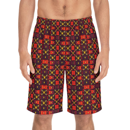 Men's Board Shorts, (AOP), Sagittarius, Zodiac v1, Shape Pattern