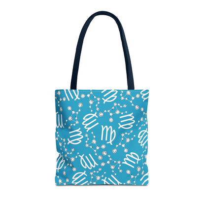 Tote Bag, Virgo Zodiac Sign, AOP, (Turquoise, White)
