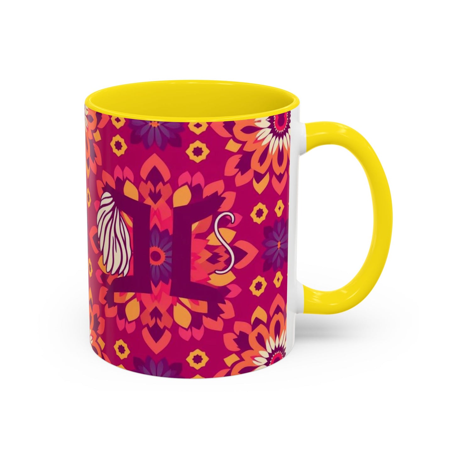 Accent Coffee Mug, Gemini, Zodiac v1, Flower Pattern, (11, 15oz)