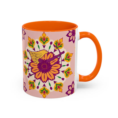 Accent Coffee Mug, Sagittarius, Zodiac v4. Flower Pattern, (11, 15oz)
